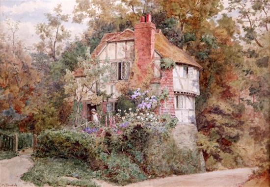 Thomas Nicholson Tyndale (1858-1936) Cottages and gardens 9 x 13in.